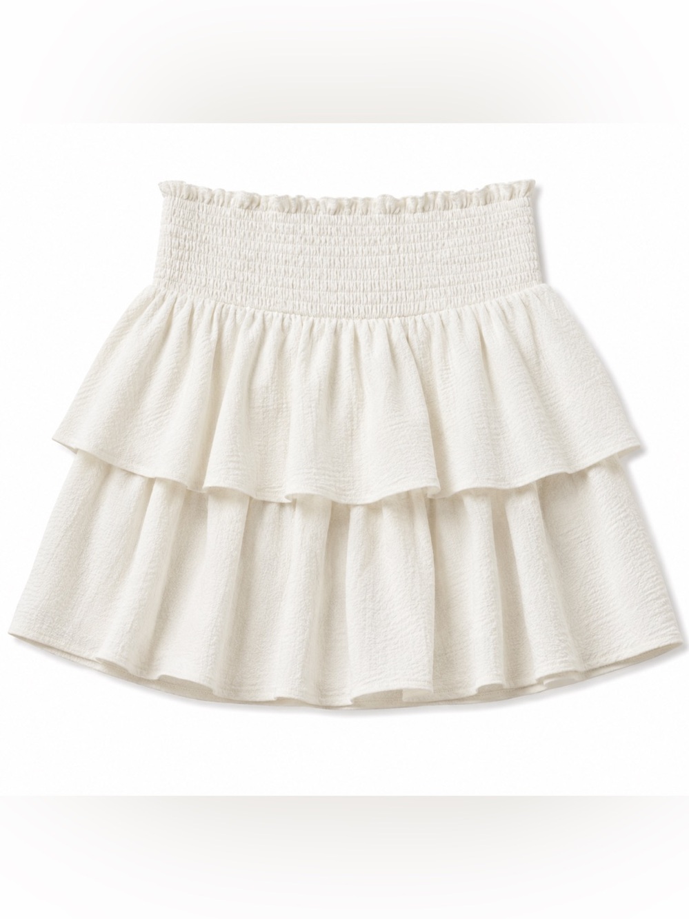 Tiered Ruffle Mini Skirt in Off-White